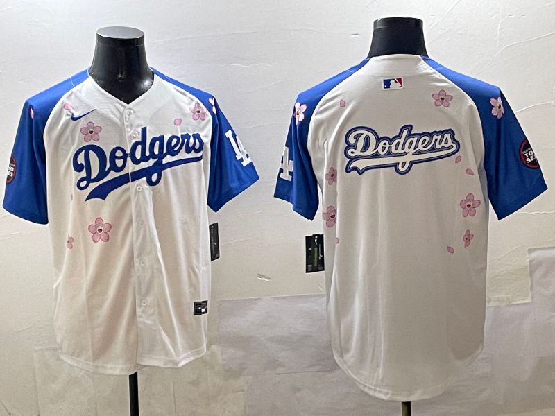 Men Los Angeles Dodgers Blank White Blue Sakura Edition 2025 Nike MLB Jersey style 13